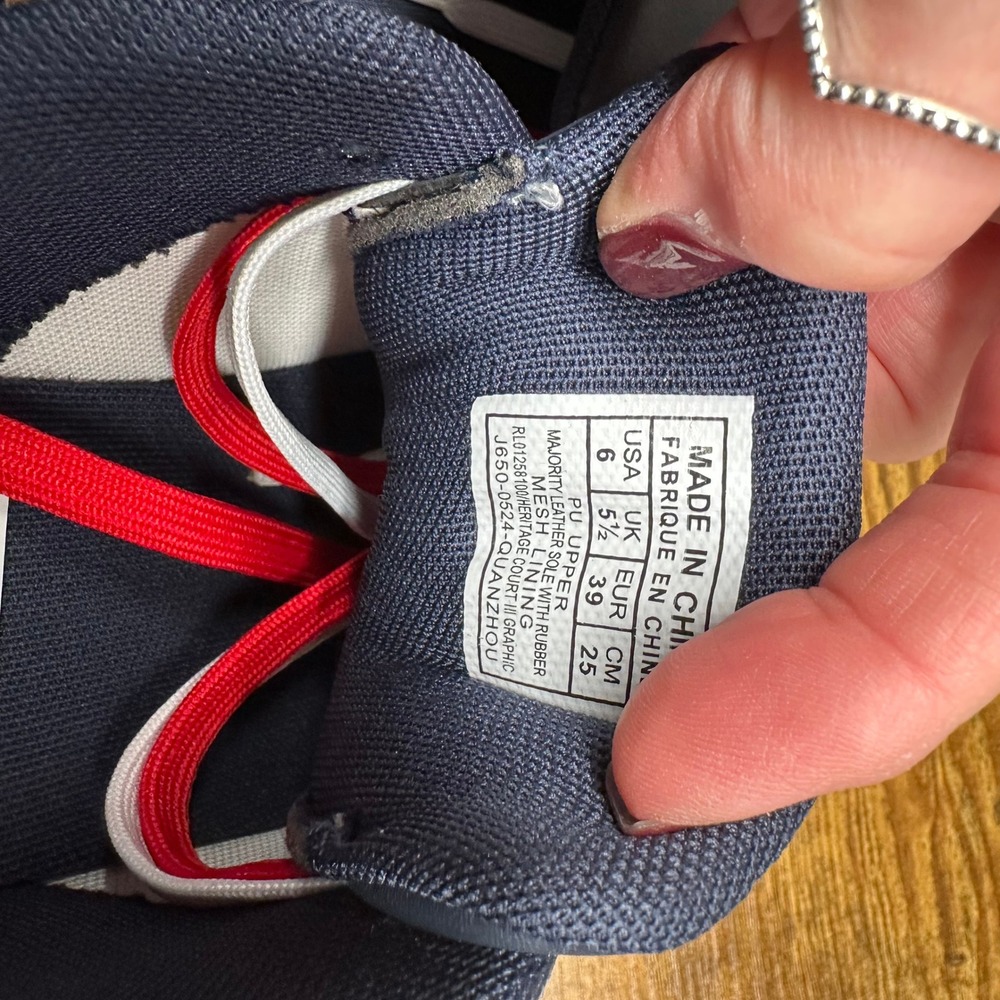 Polo Ralph Lauren Heritage Court III Graphic White Navy Red Sneakers Kids Size 6 - Picture 8 of 10